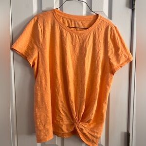 Talbots T-shirt, tangerine, short sleeves, banded and knotted hemline
